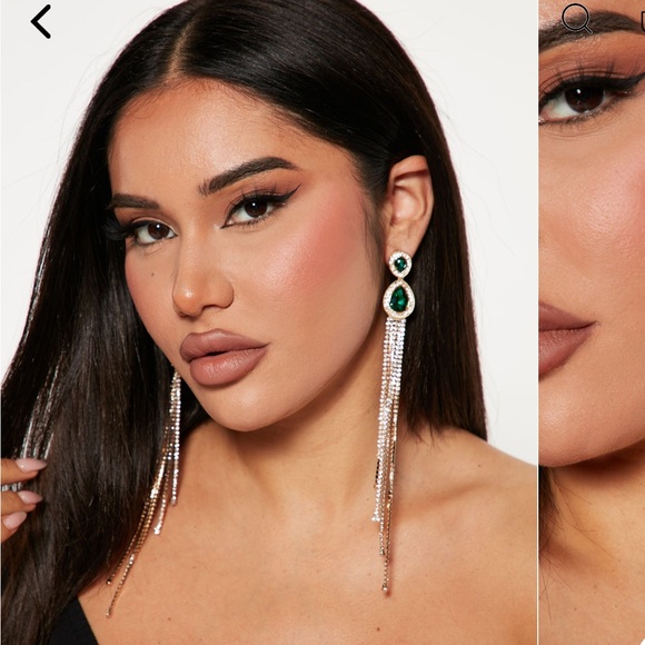 Fashion nova no strings attached faux emerald gold earrings dramatic long - Picture 3 of 8